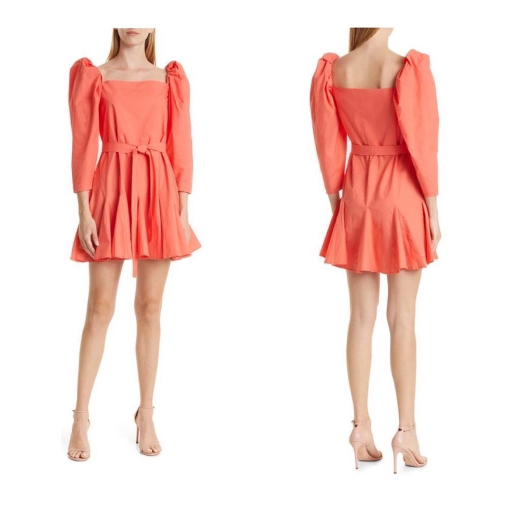 Mille Anais Puff Sleeve Tie Waist Mini Dress in Melon $248